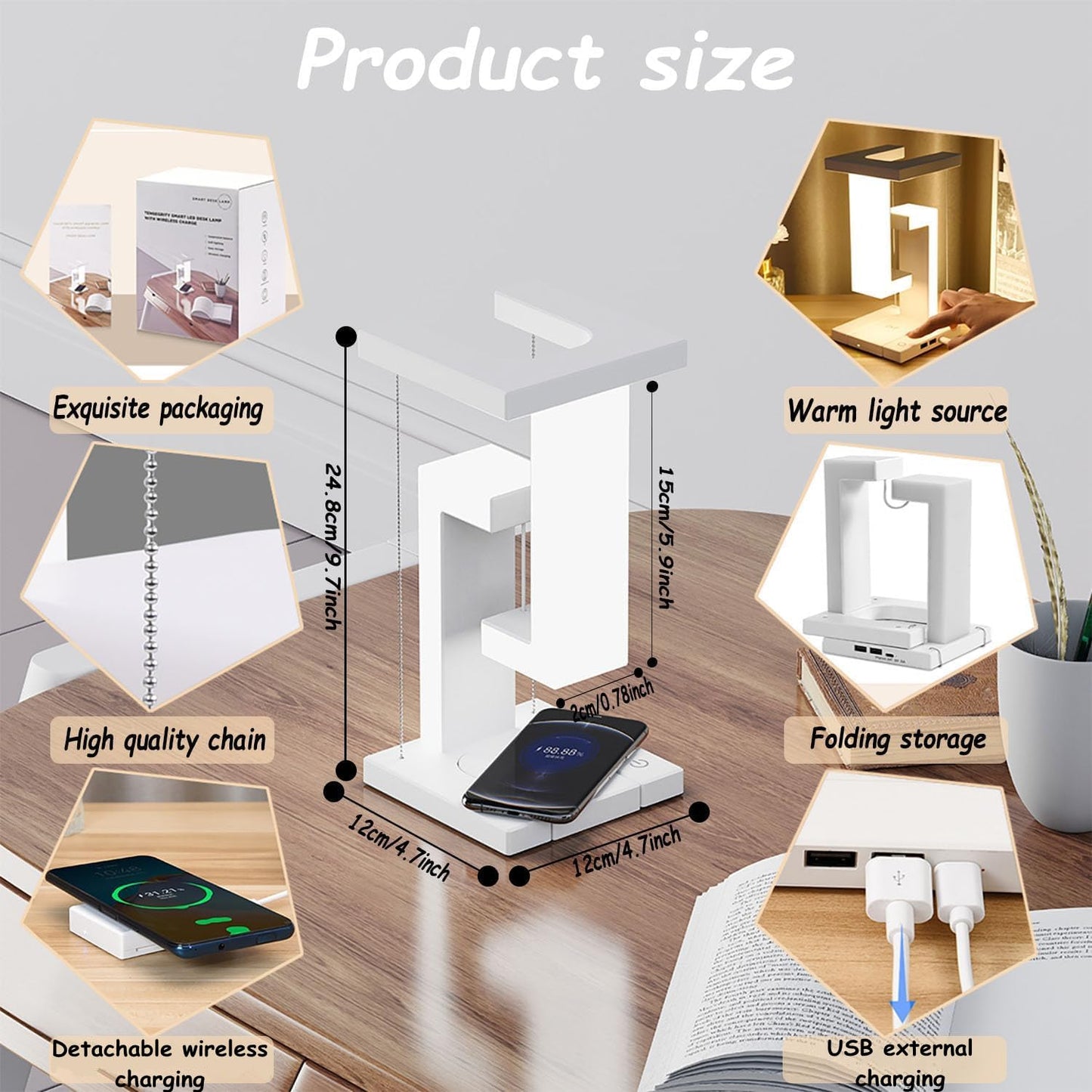 Anti-Gravity Table Night Lamp, Touch Switch, LED Light with Mobile Wireless Charging